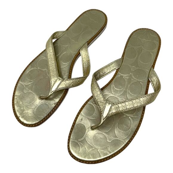 Coach Gold Metallic Debbie Sandals Flip Flops Size 8.5 - Picture 3 of 8